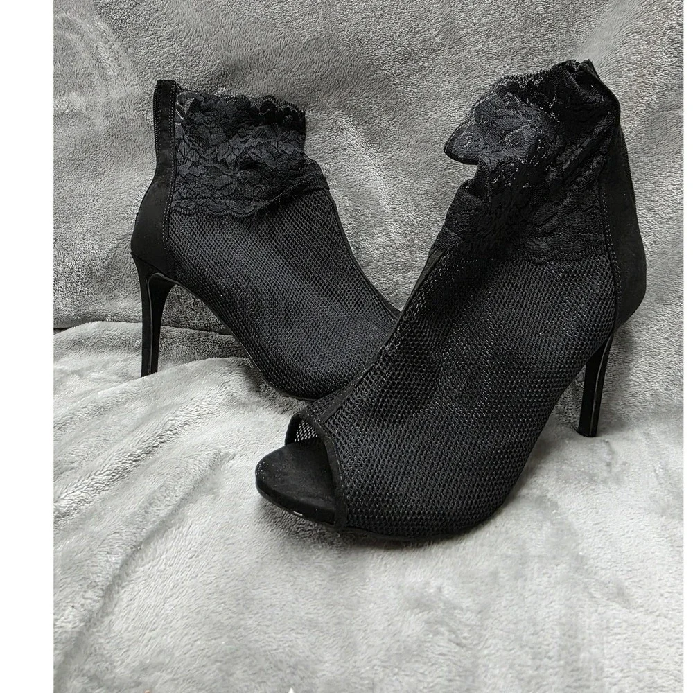 Black Lace Bootie Anne Michelle Womens Size 11 Mesh Peep Toe Whimsigoth Romantic